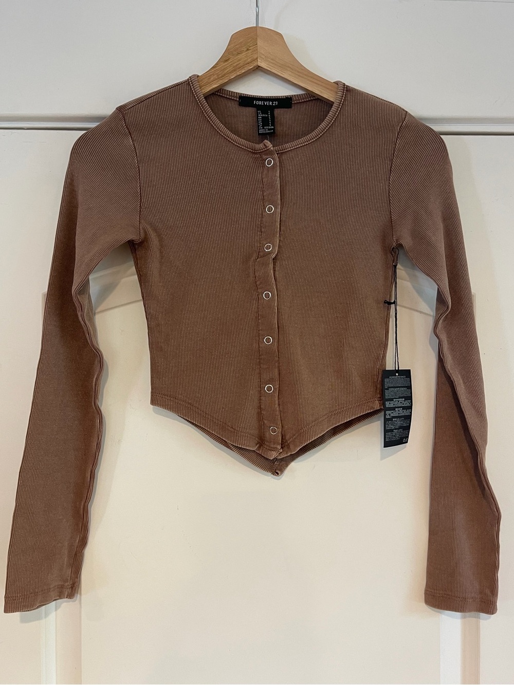 Forever 21 Cropped Ribbed Top Brown - S